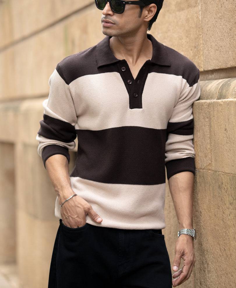 Brown Structured Knit Striped T-Shirt Buy @ ₹1399