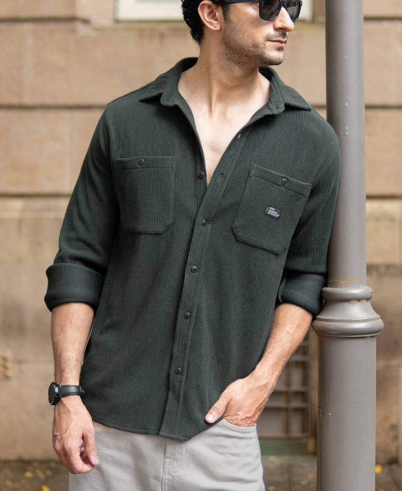 Dark Olive Knit Shirt With Pockets Buy @ ₹1199
