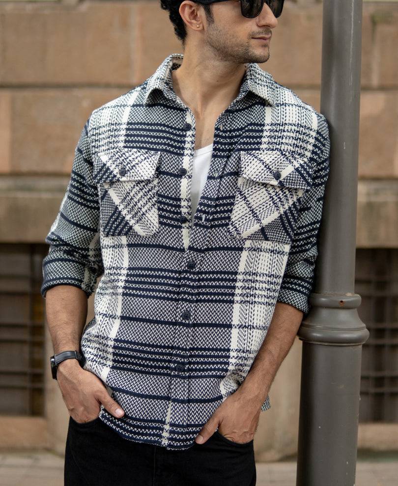 White And Navy Structured Checks Shirt Buy @ ₹1099