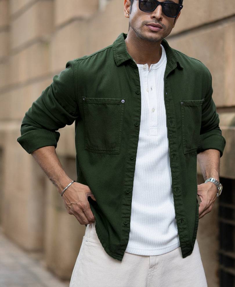 Pine Green Textured Cotton Overshirt Buy @ ₹1299