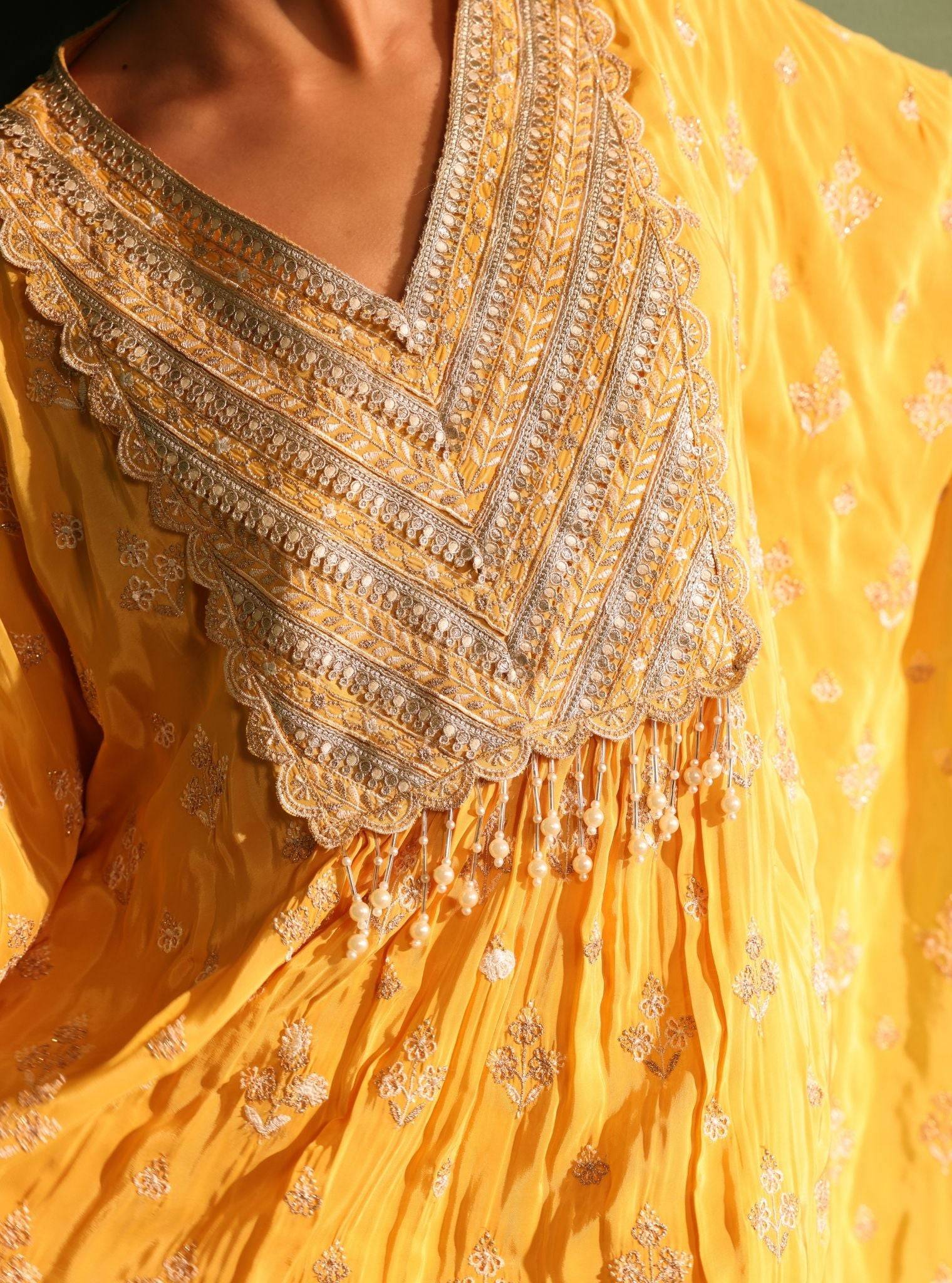 Janam Crepe Yellow Kaftan With Pant