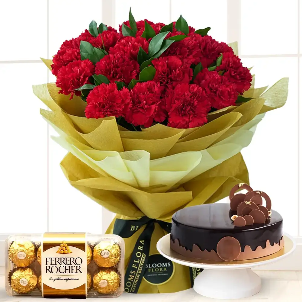 Carnation Bouquet With Cake & Chocolate