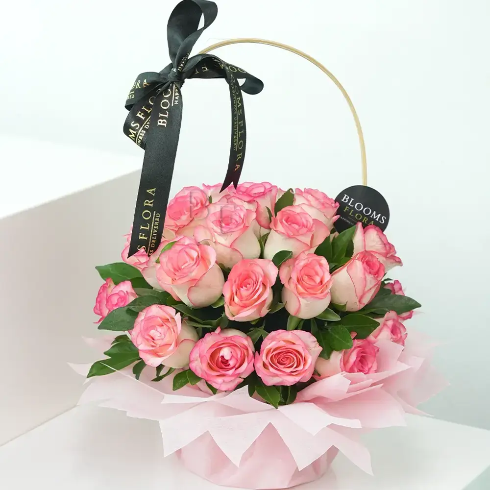 Pink Roses in a Basket