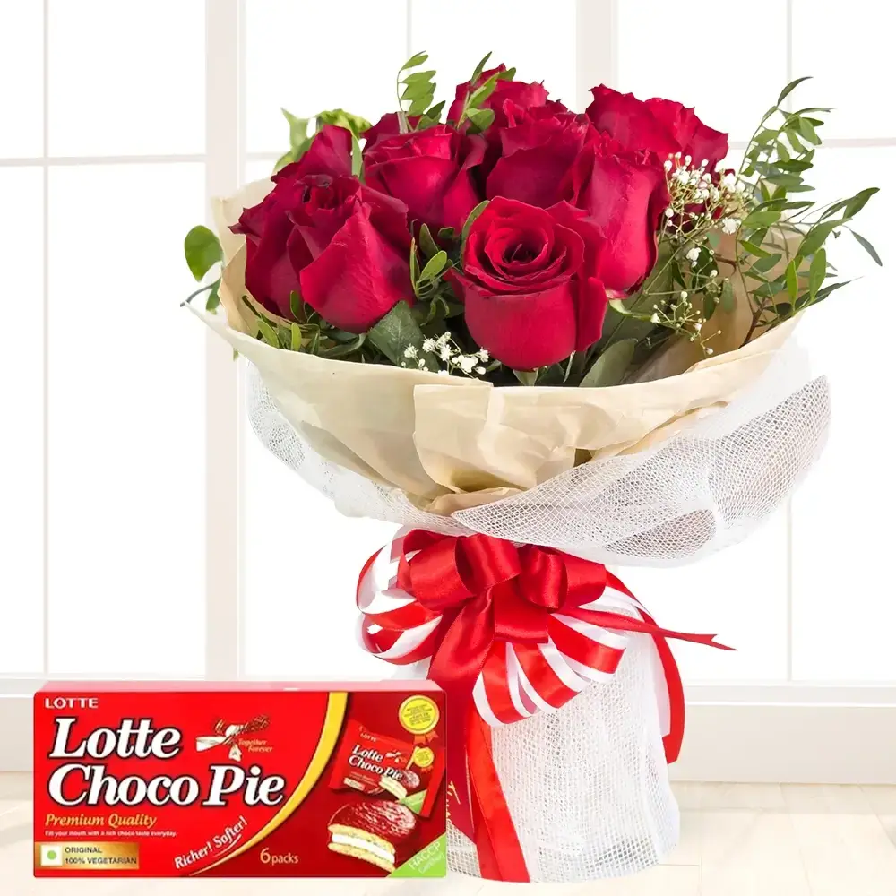 Bouquet of Red Roses and Chocolate