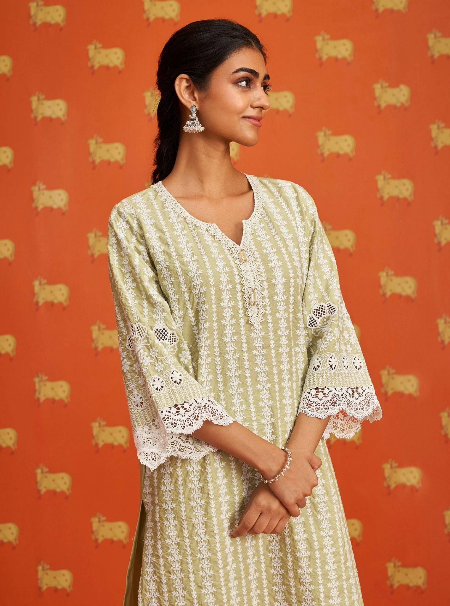 Lawana Supima Cotton Green Kurta Set