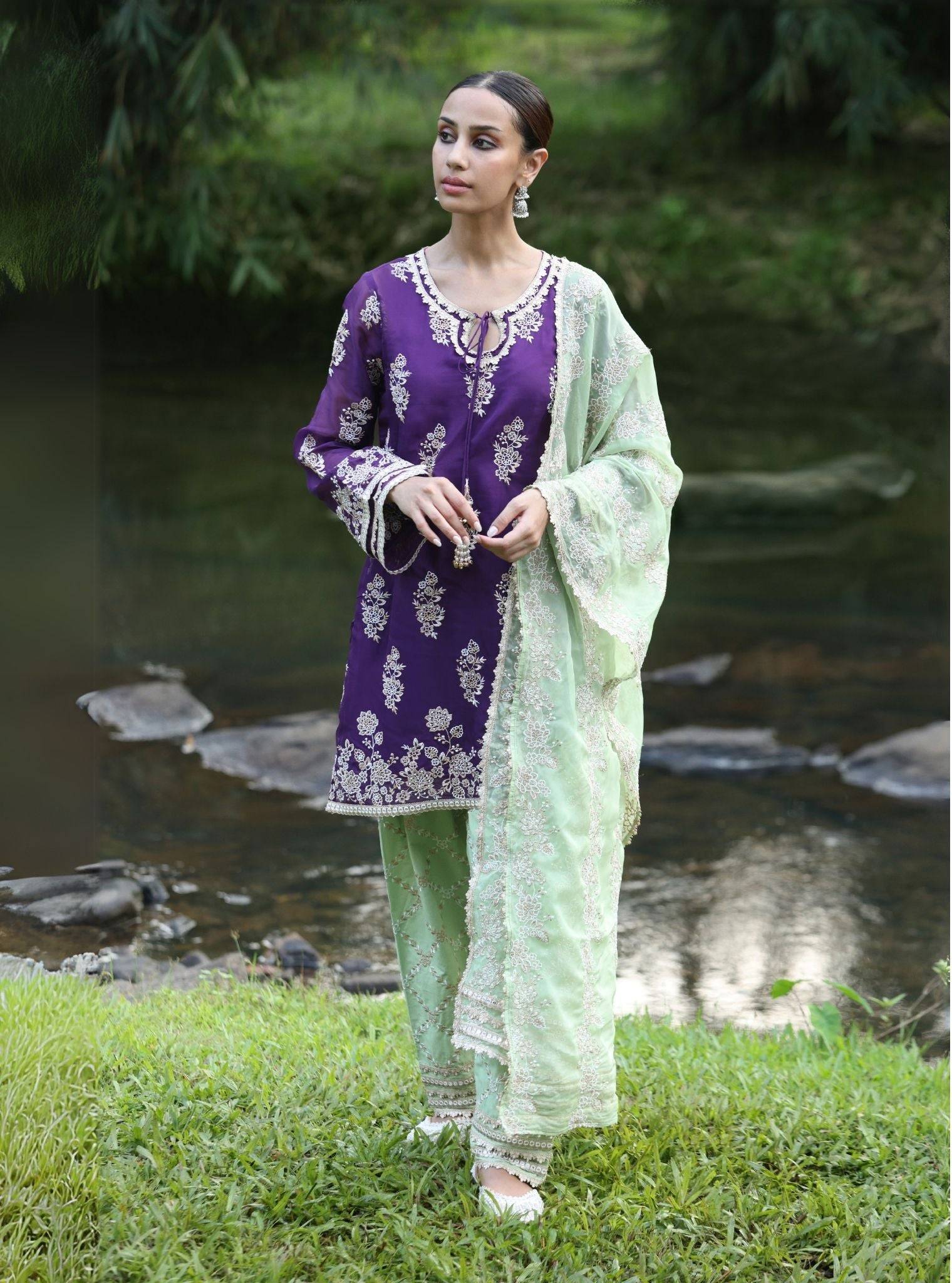 Khwab Organza Purple Kurta Set