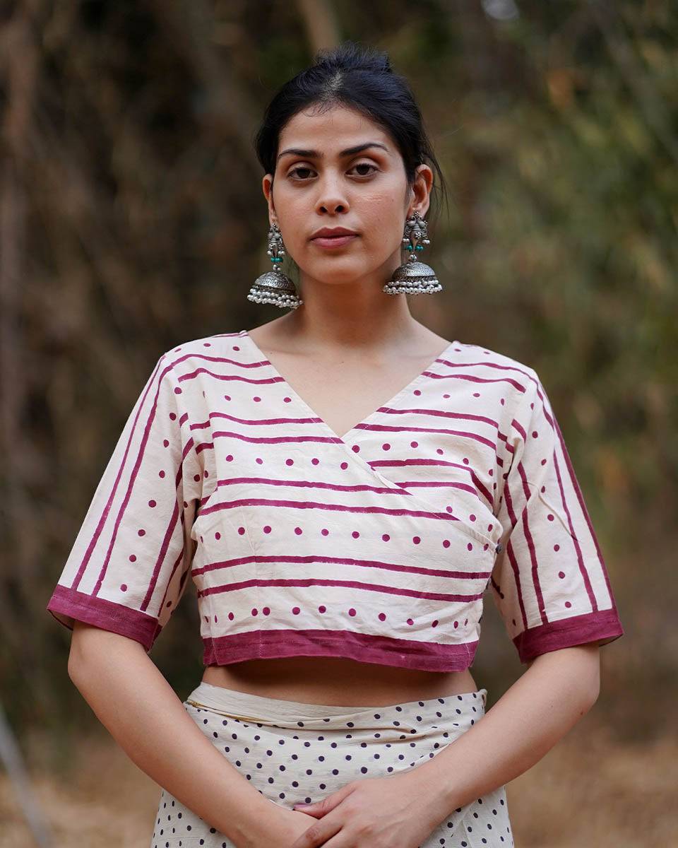 Inaaya Ivory Block Printed Cotton Blouse - WW