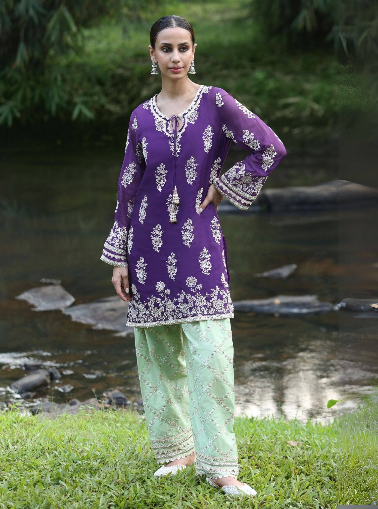 Khwab Organza Purple Kurta Set