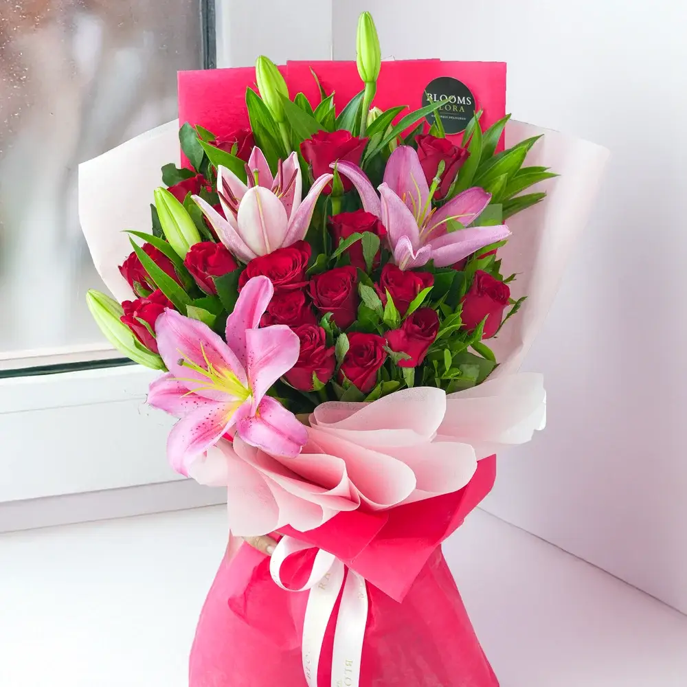 Red Roses & Pink Lilies Bouquet