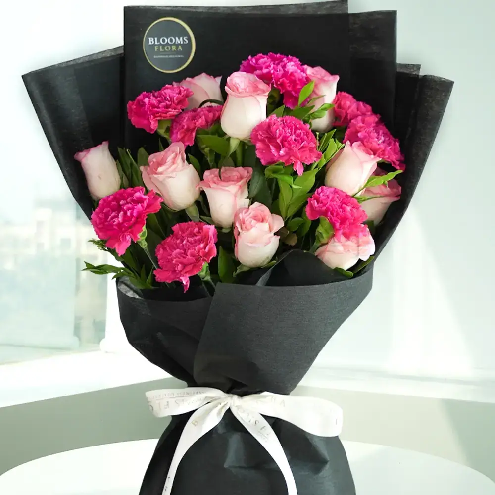 Bouquet of Pink Roses & Carnations