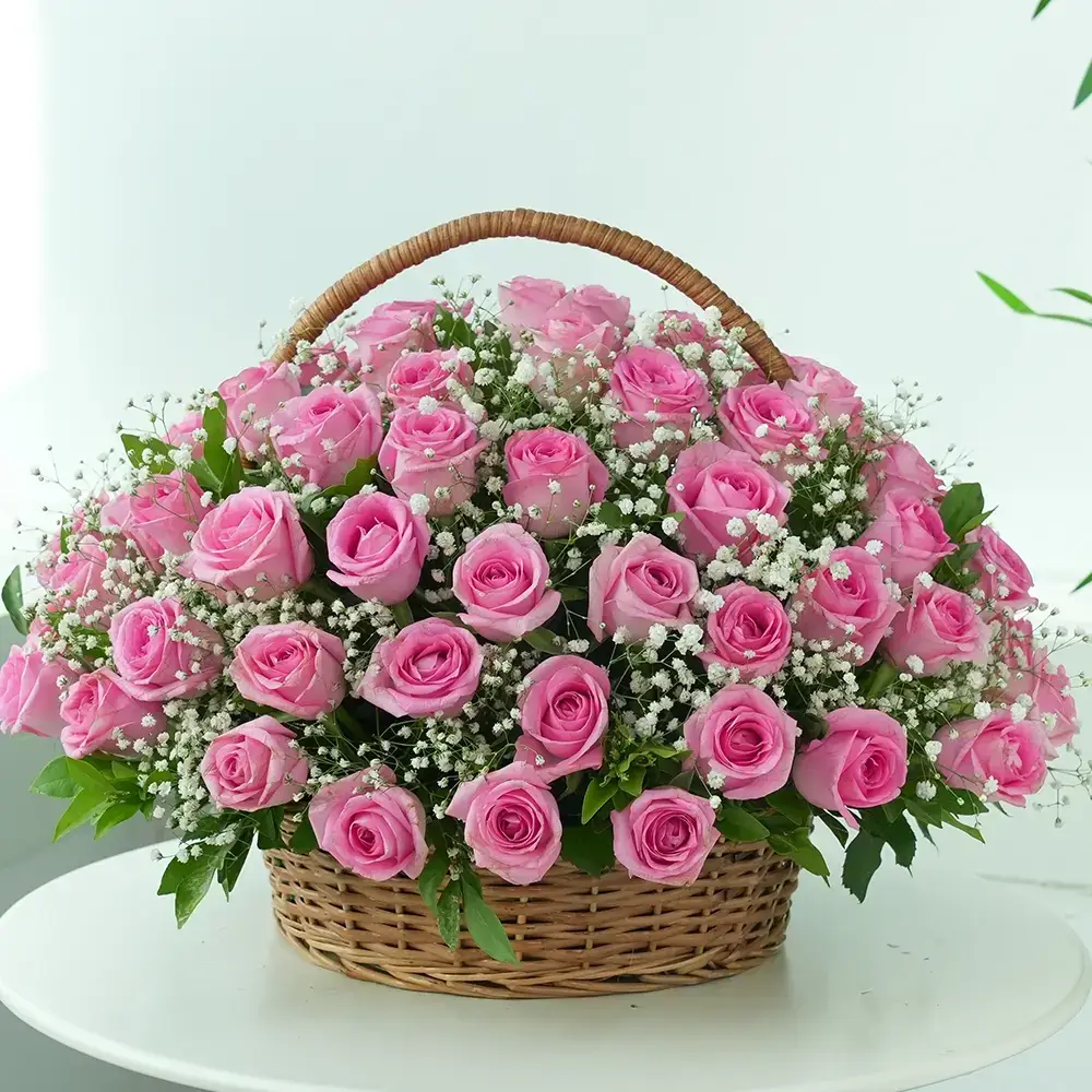 Pink Roses in Basket