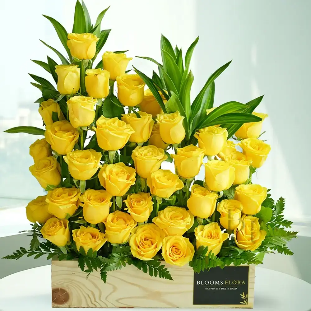 Yellow Roses in Wooden Box