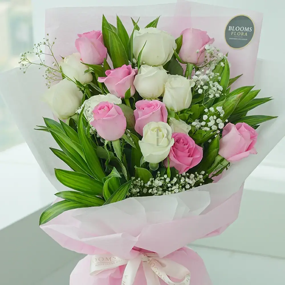 Charming Bouquet of Pink & White Roses