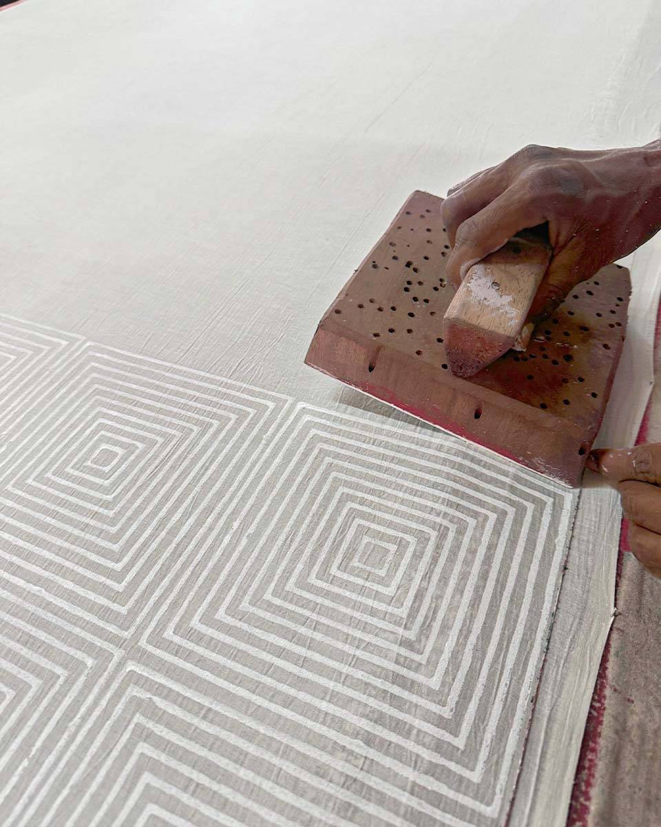 Cream Eclipse Ivory Block Printed Pants - SFD