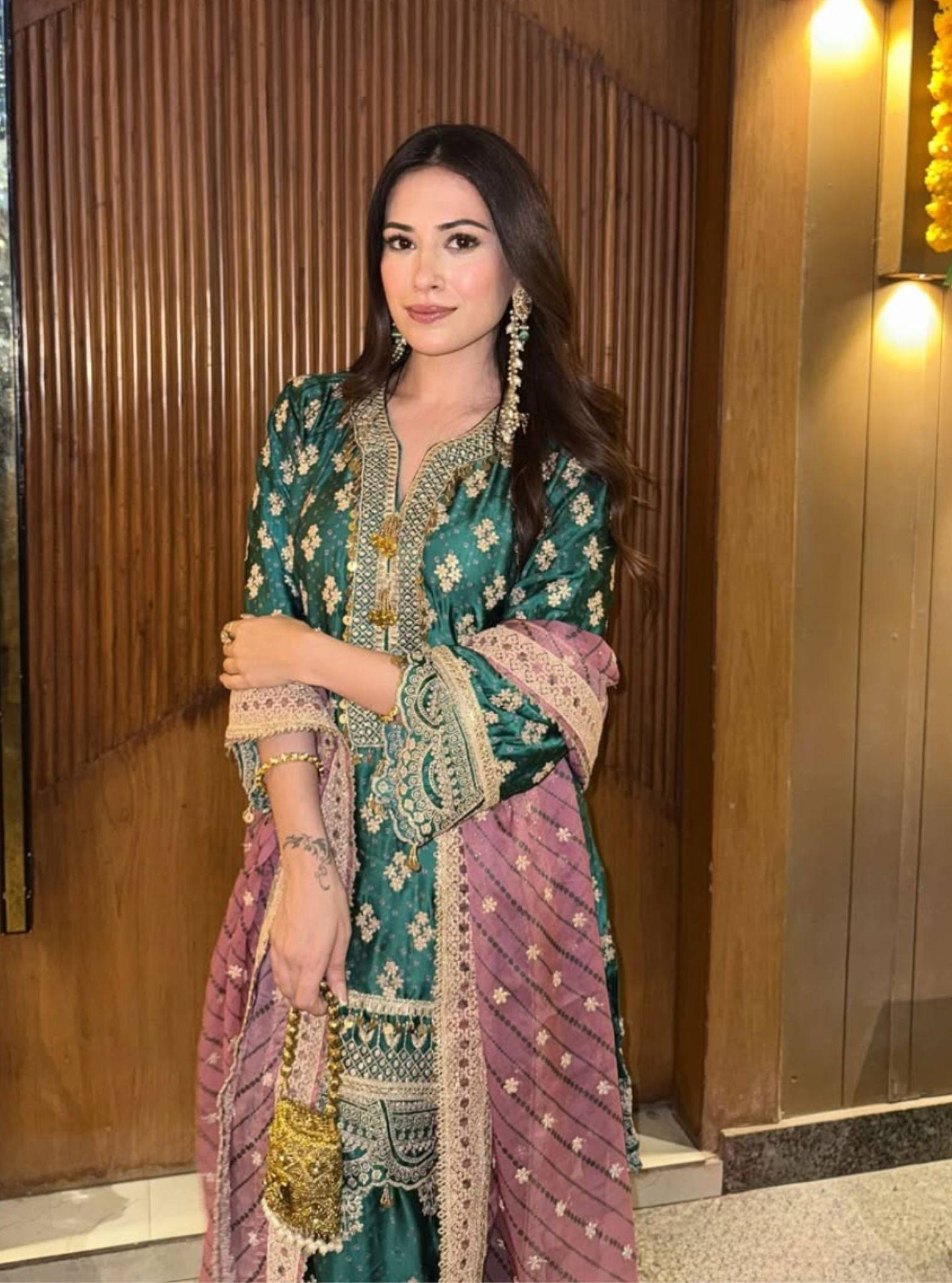 Elira Cupro Satin Emerald Green Kurta with Farshi Salwar