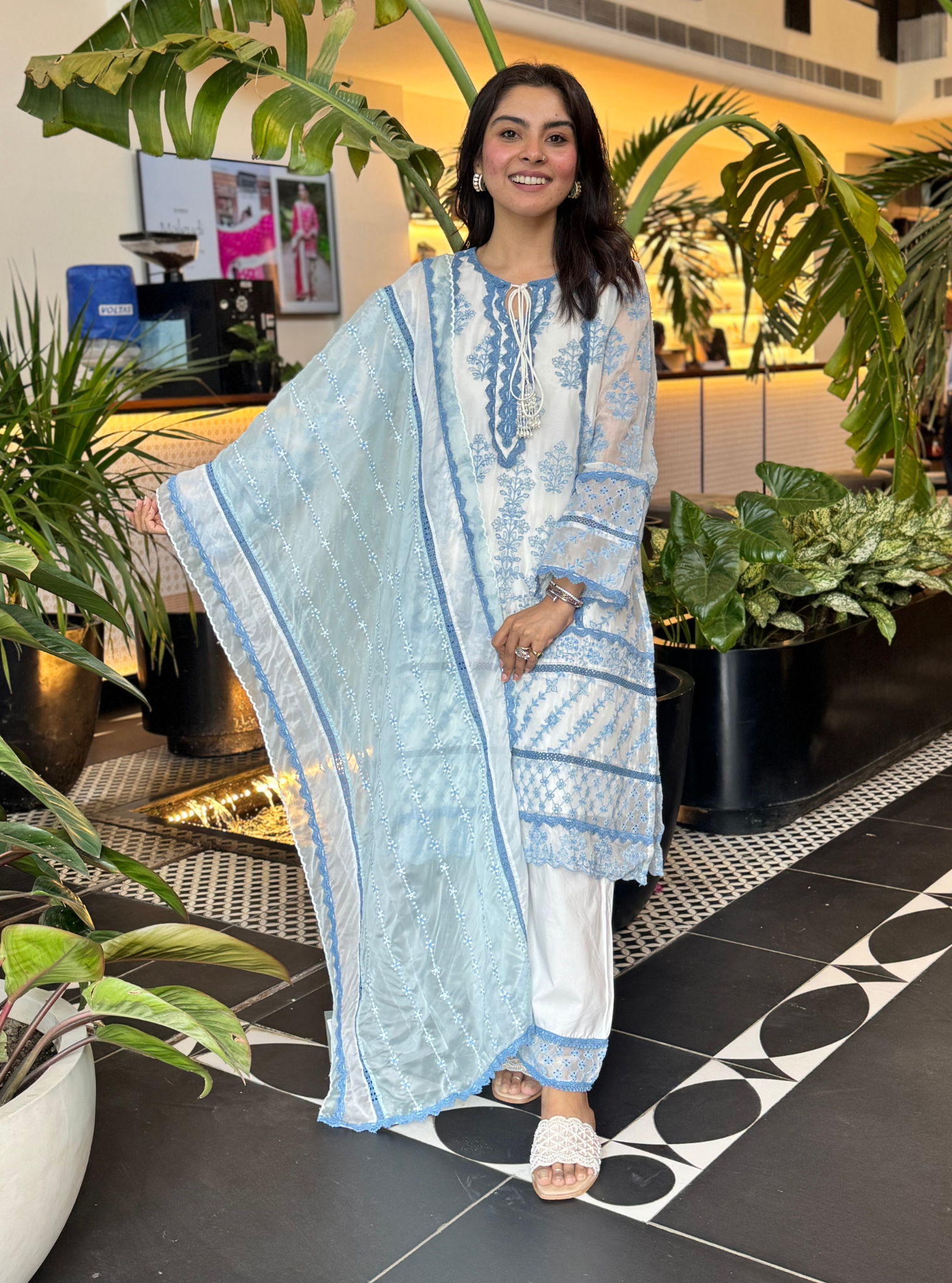 Kollam Organza White Kurta Set