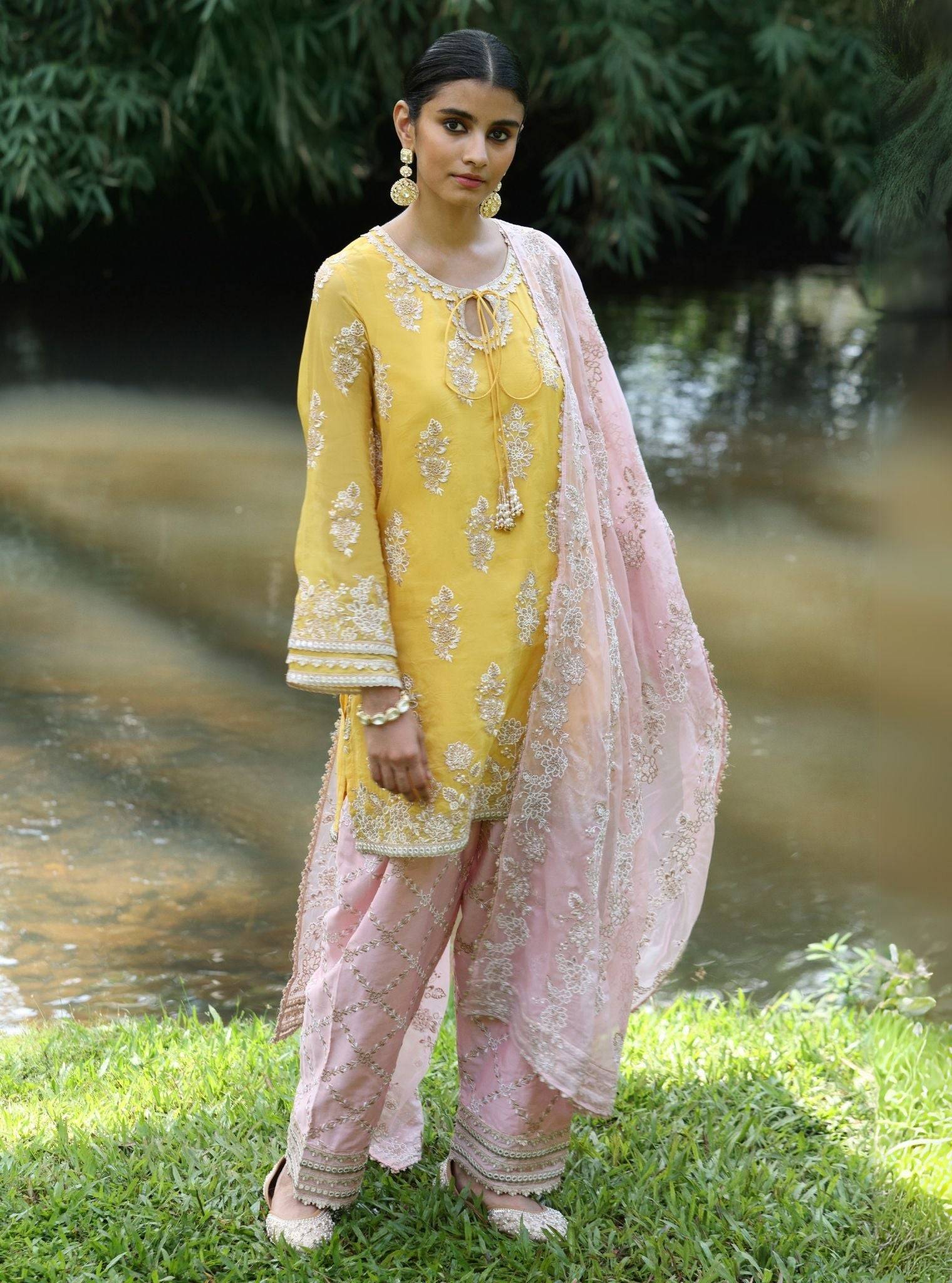 Khwab Organza Yellow Kurta Set