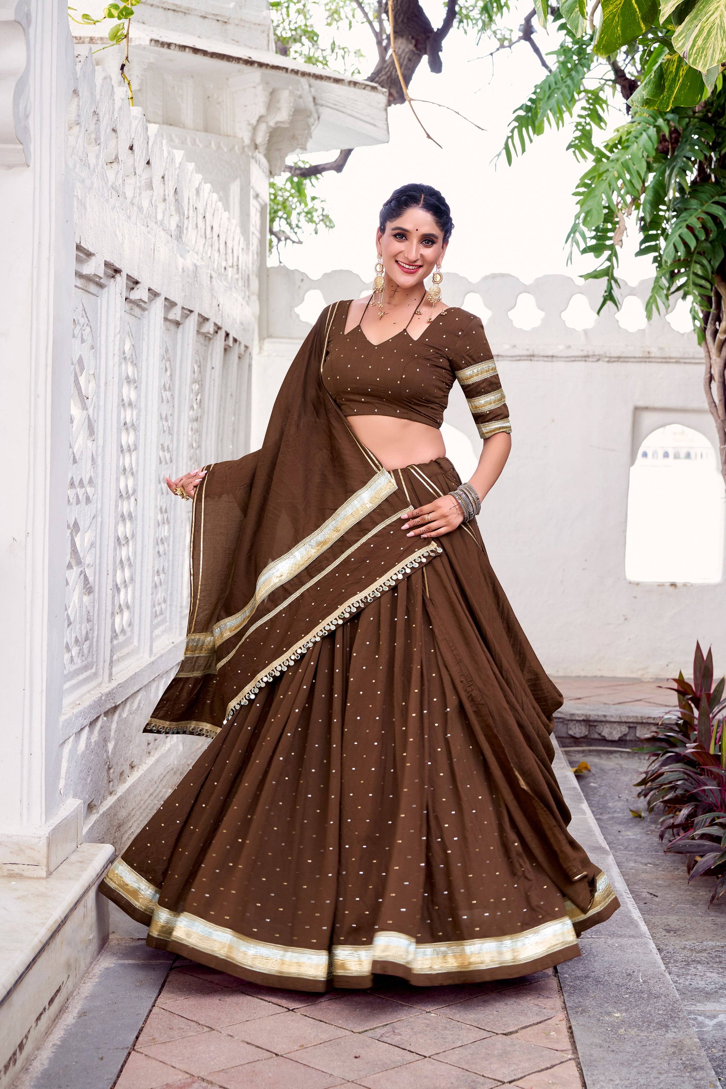 Brown Chanderi Navratri Lehenga Choli with Zari Weaving Work – Mayara Women Clothing