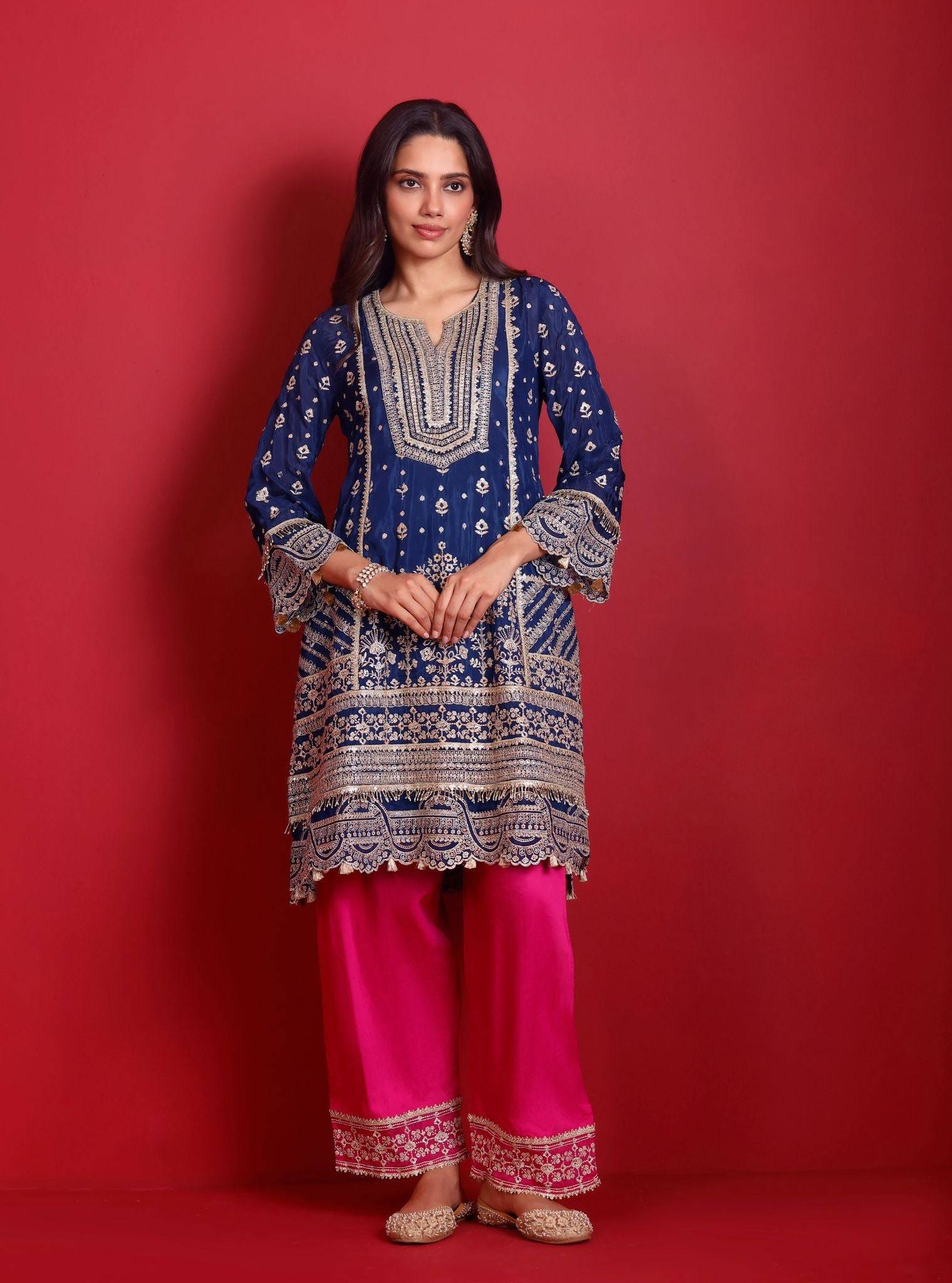 Leher Viscose Glass Organza Luxe Navy Kurta Set