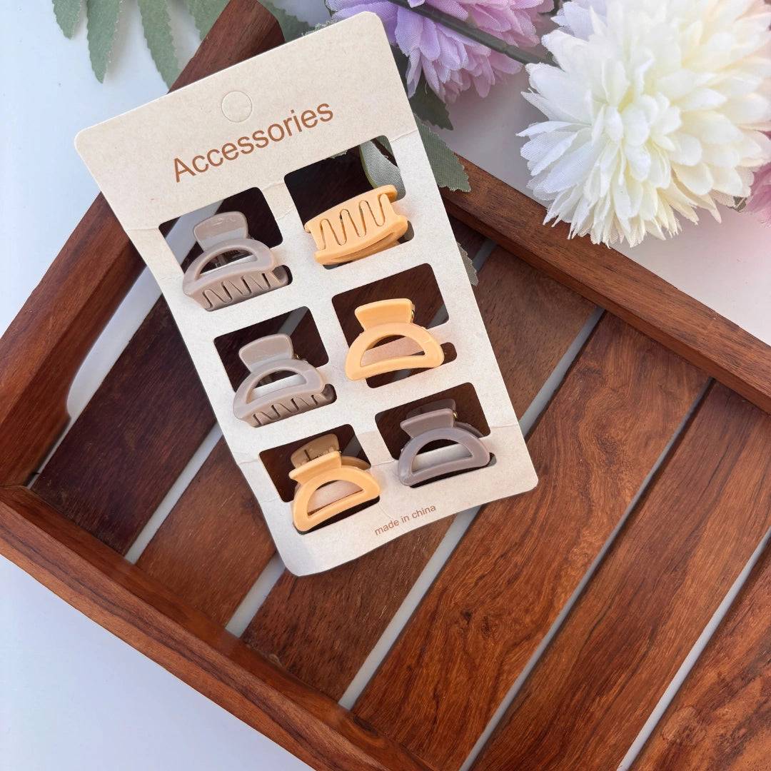 Mini D Shape Hair Claws - Pack of 6 / Assorted Colours