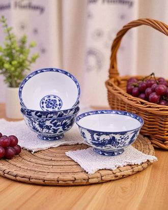 Blue & White Footed Ceramic Serving Bowl