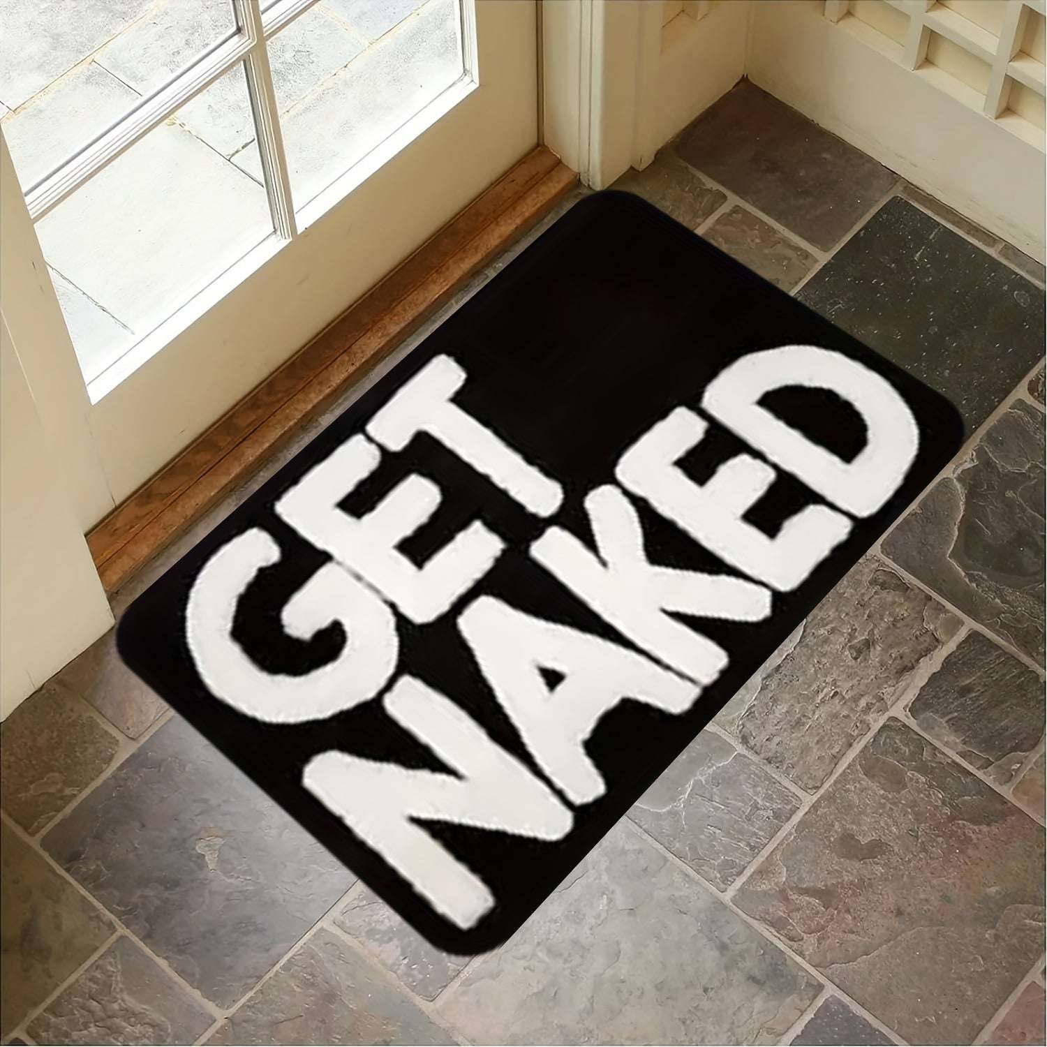 Get Naked Print Black Bath Mat, Machine Washable Polyester Mat, Perfect for Bathroom (Random Color) Buy @ ₹249