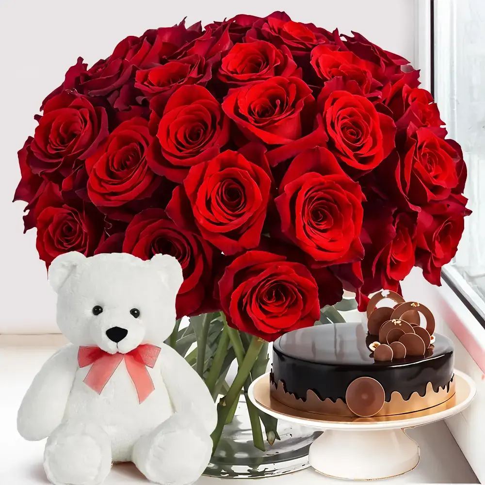 Red Roses, Teddy & Cake
