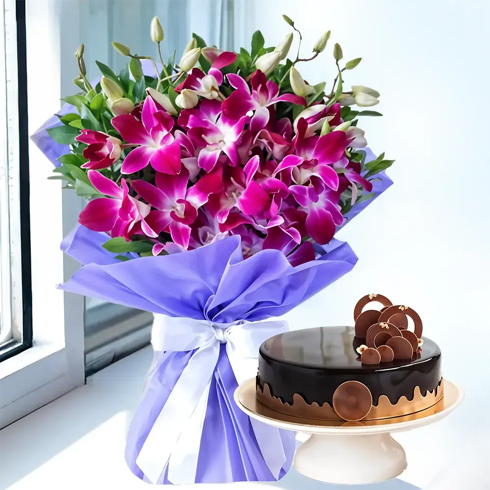 Orchids Bouquet & Cake