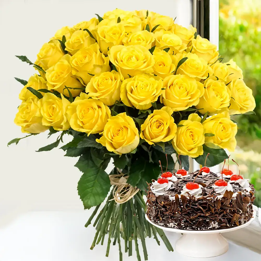Yellow Roses & Black Forest Bliss