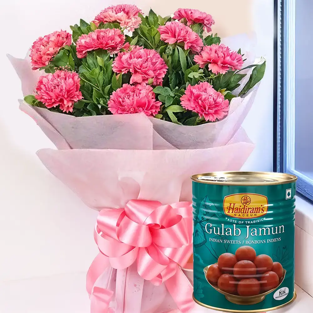 Bouquet of Carnations & Gulab Jamun