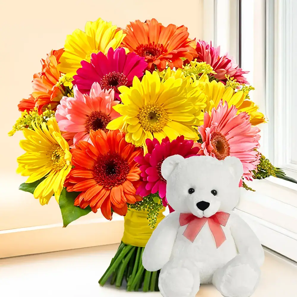 Mixed Gerberas Bouquet & Teddy