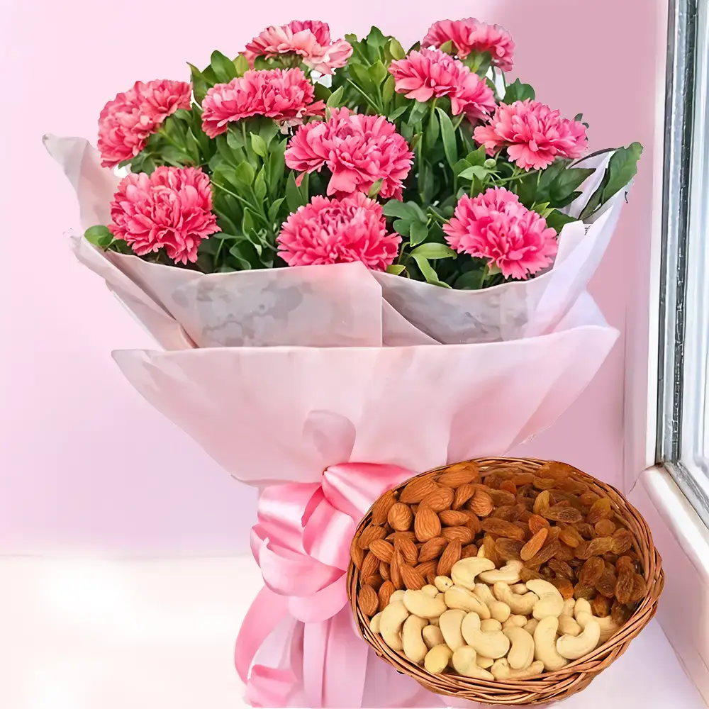 Carnations Bouquet & Mixed Dry Fruits