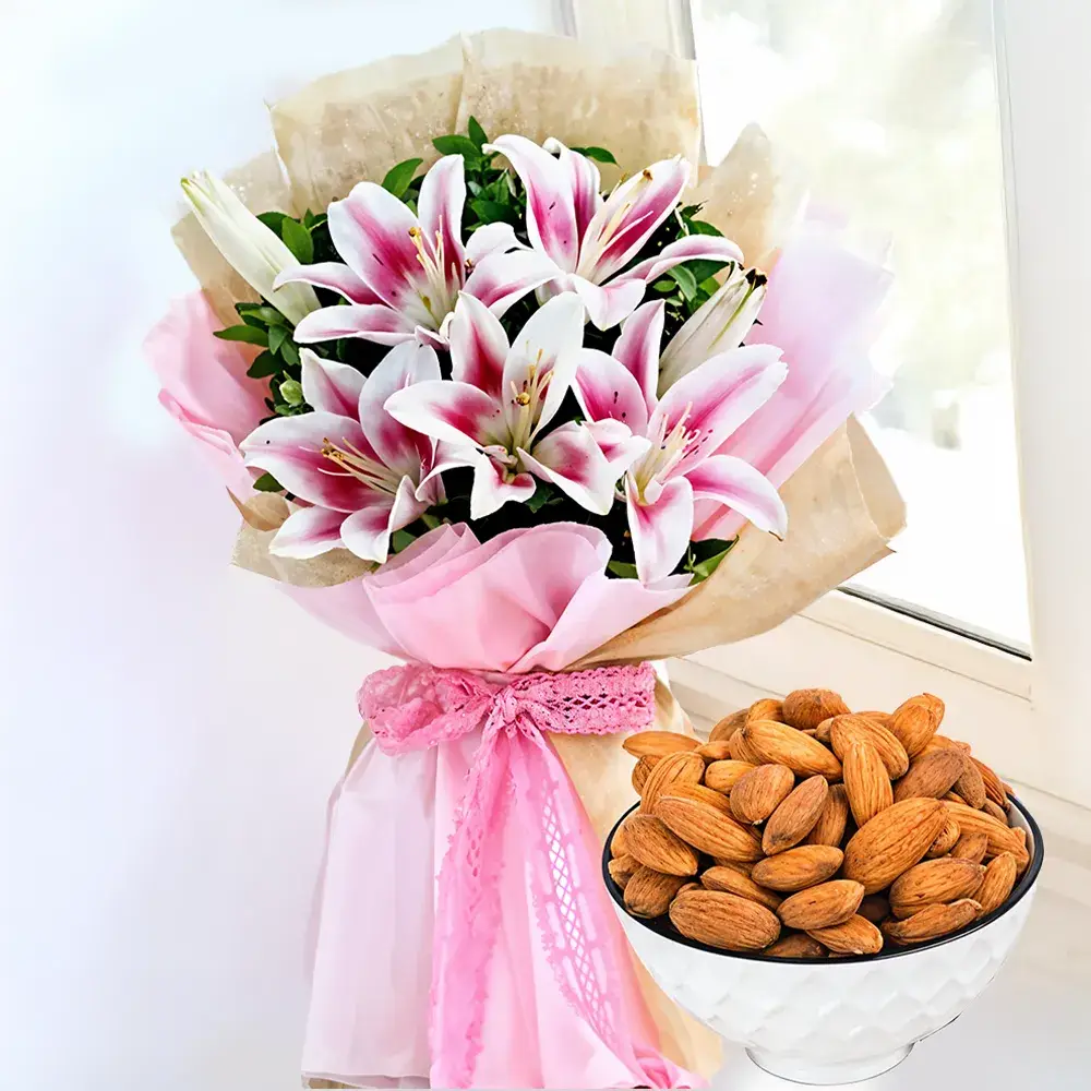 Pink Lilies Bouquet & Almonds
