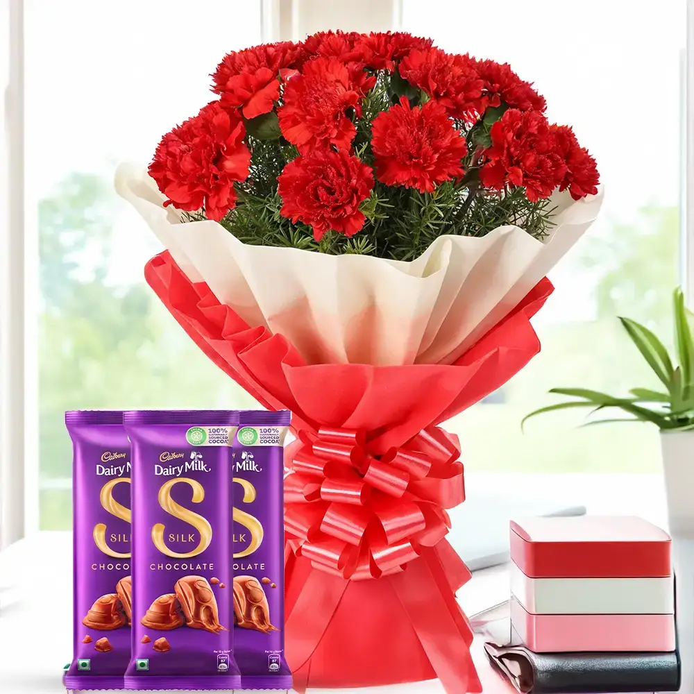 Red Carnations Bouquet & Chocolates