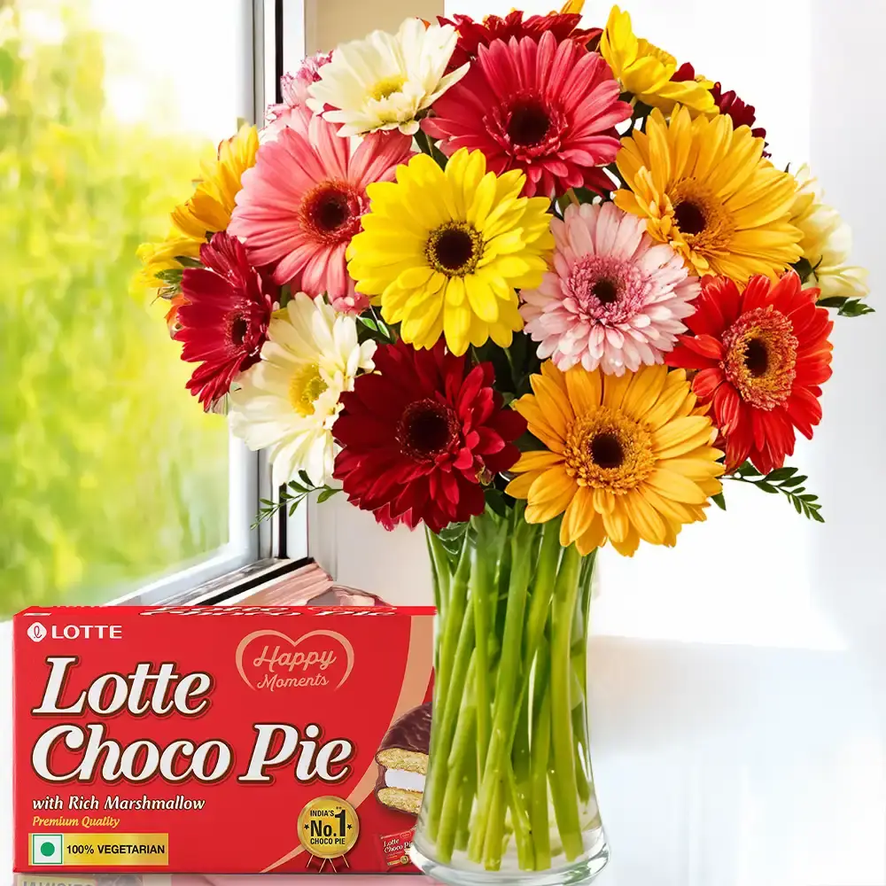 Mixed Gerberas in Vase & Chocolates