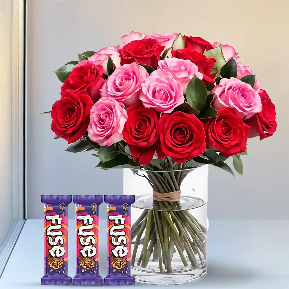 Roses in a Vase & Chocolates