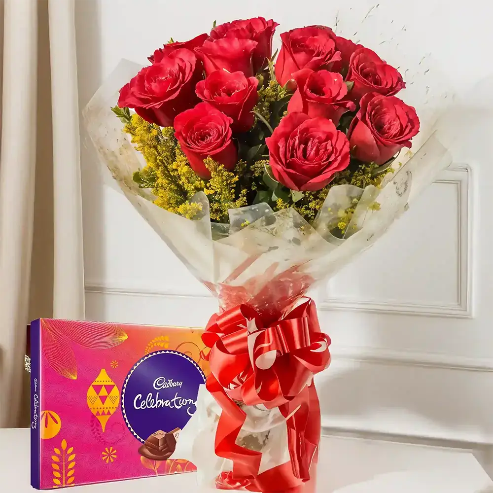 Roses Bouquet & Cadbury Celebration