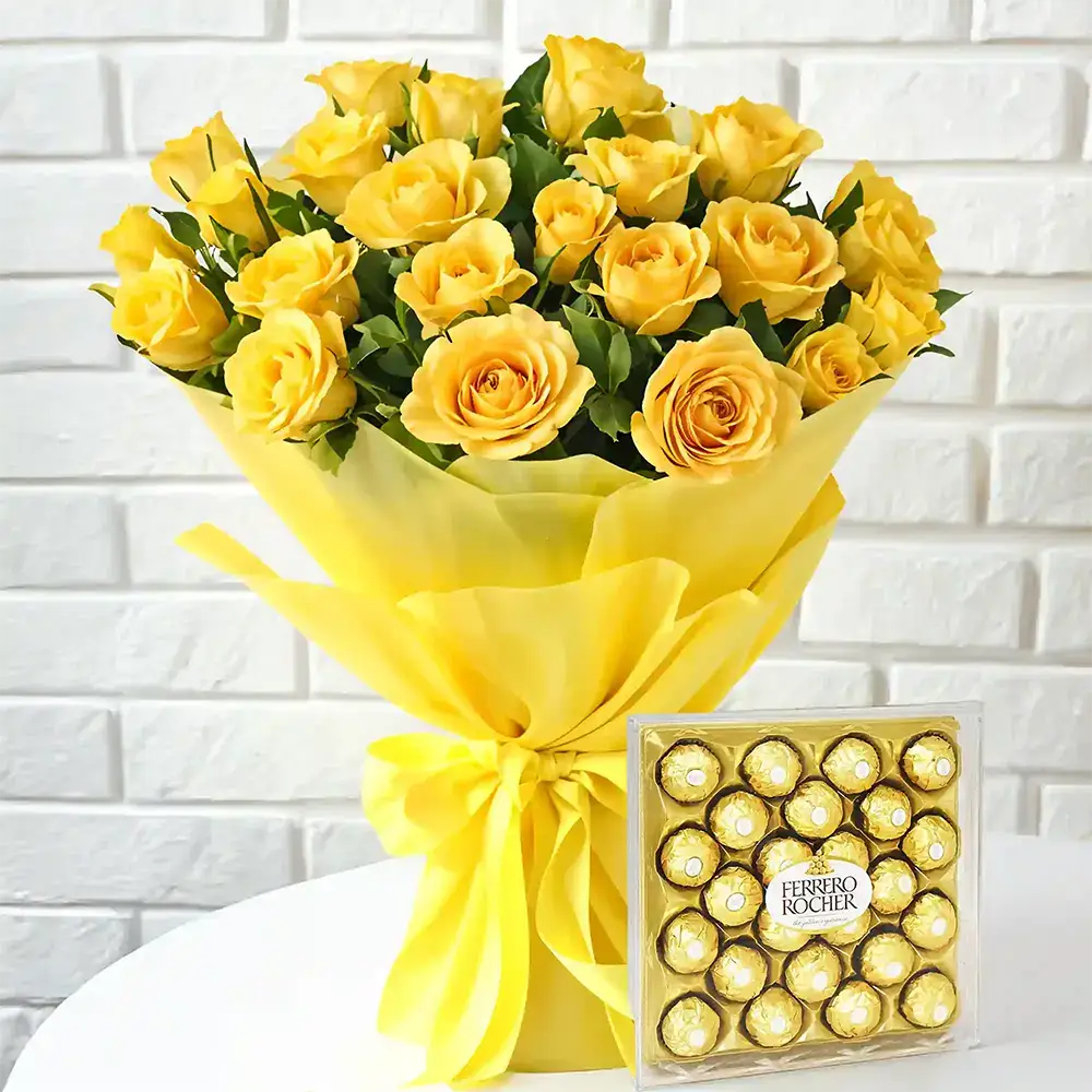 Yellow Roses Bouquet & Chocolates