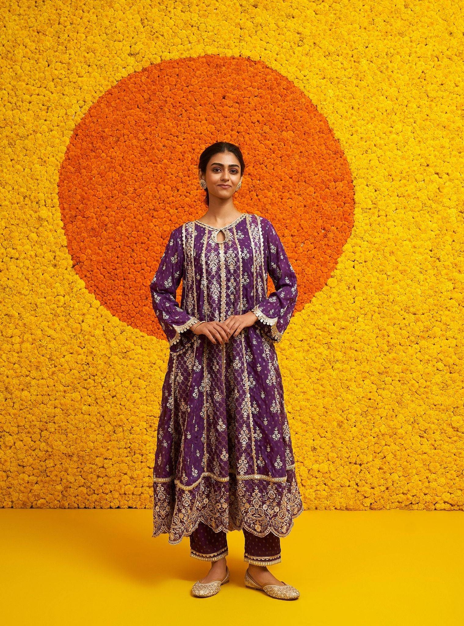 Chalka Banarsi Purple Anarkali Kurta Set