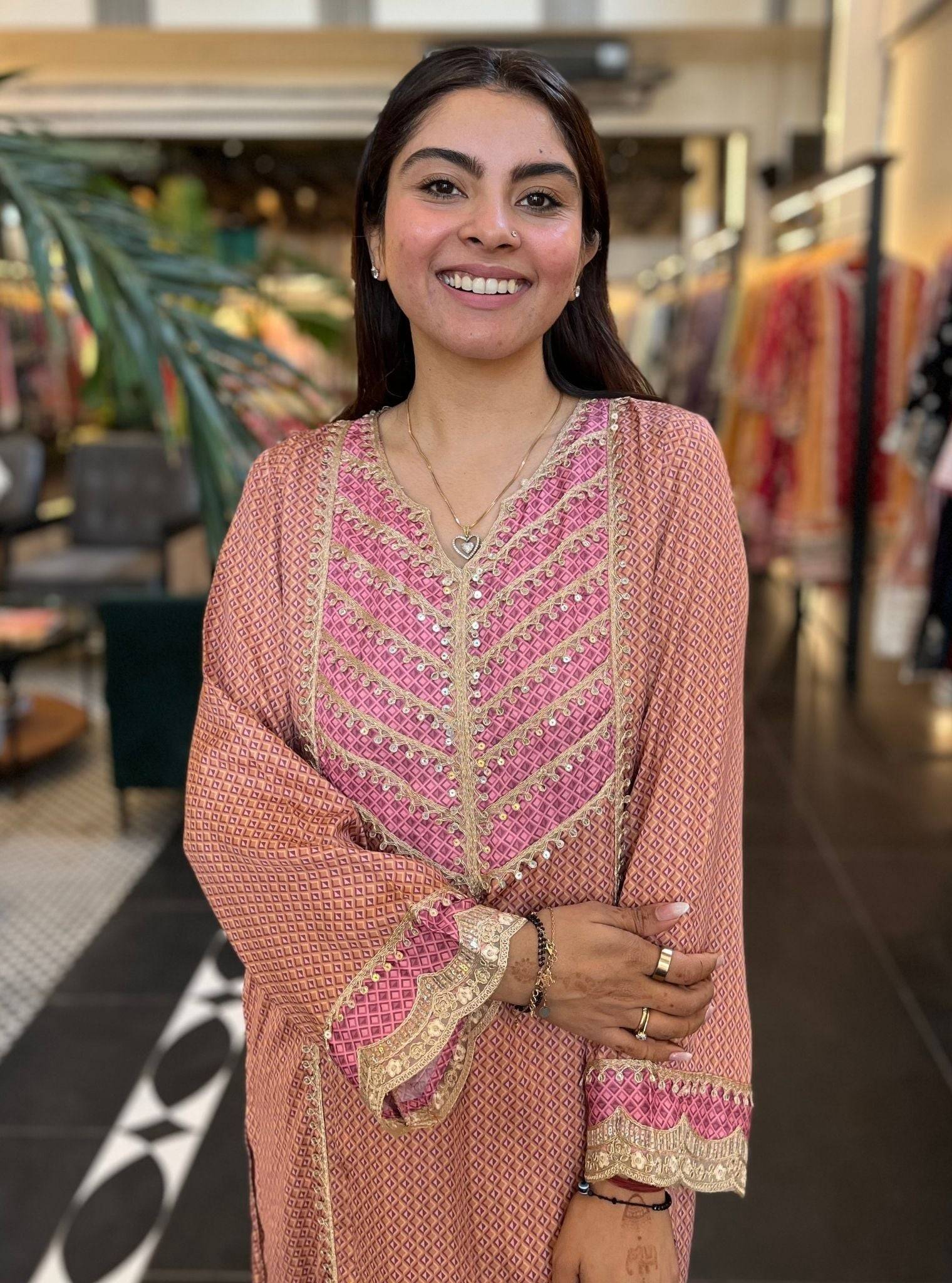 Jordyna Cupro Printed Brown Kurta Set