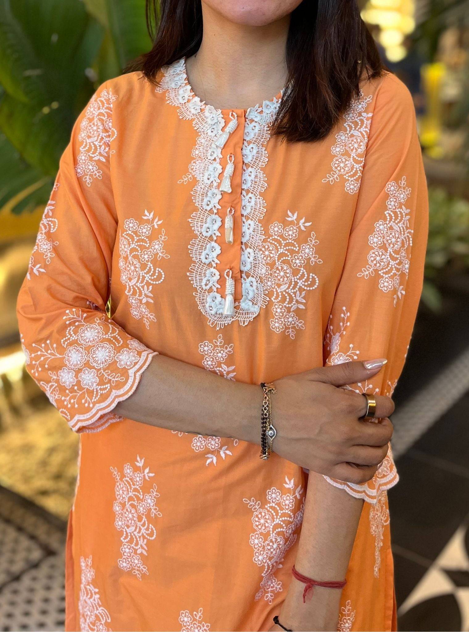 Perla Cotton Orange Kurta Set