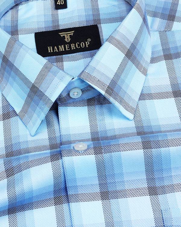 Monotony Aqua Blue Dobby Check Premium Gizza Shirt