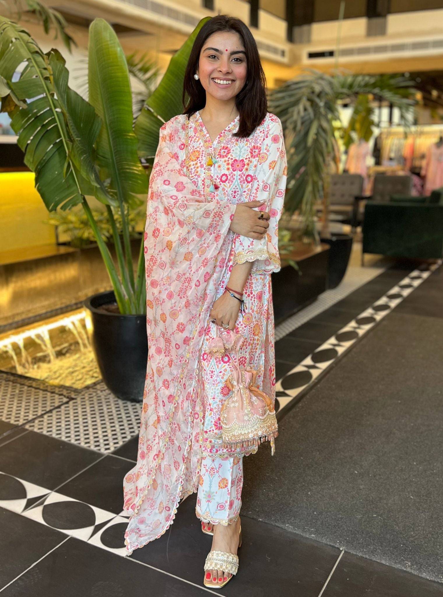 Florie Supima Cotton Printed White Kurta Set