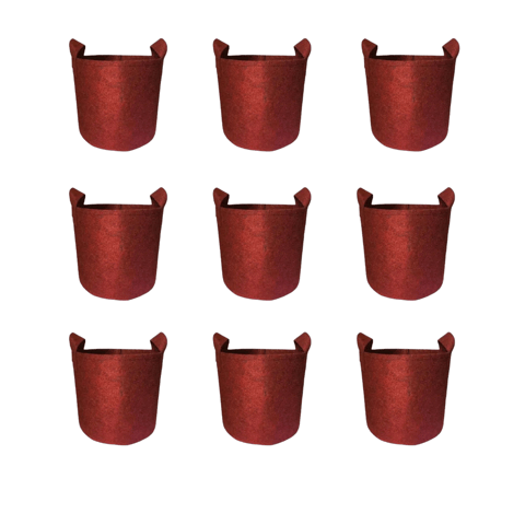 Set of 9 - 8x8 Inch Round Red LUMA Grow Bag - 400 GSM Heavy Duty Geo Fabric, Breathable, Reusable Planter for Home Gardeningning