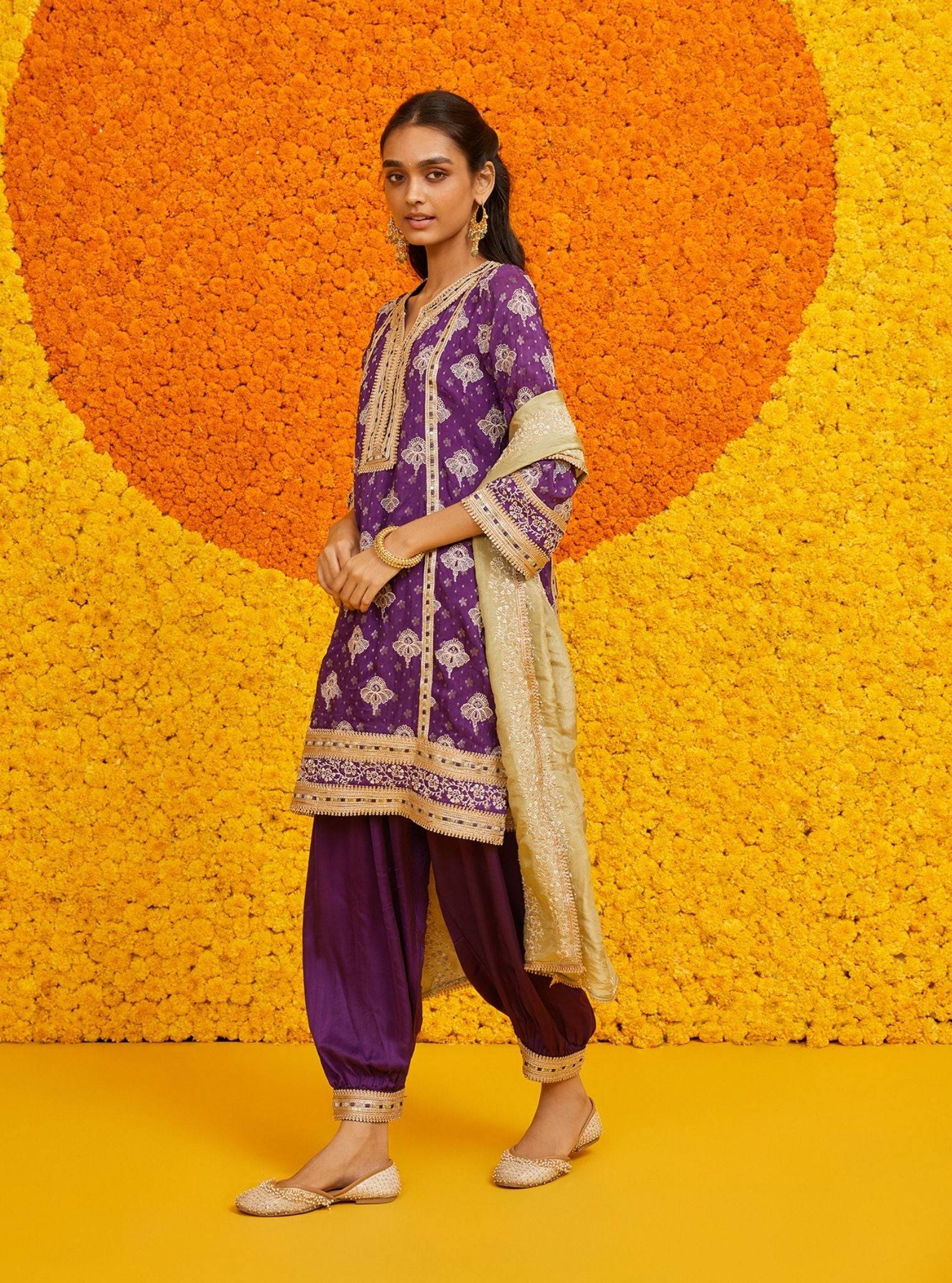 Faye Banarsi Purple Kurta Set