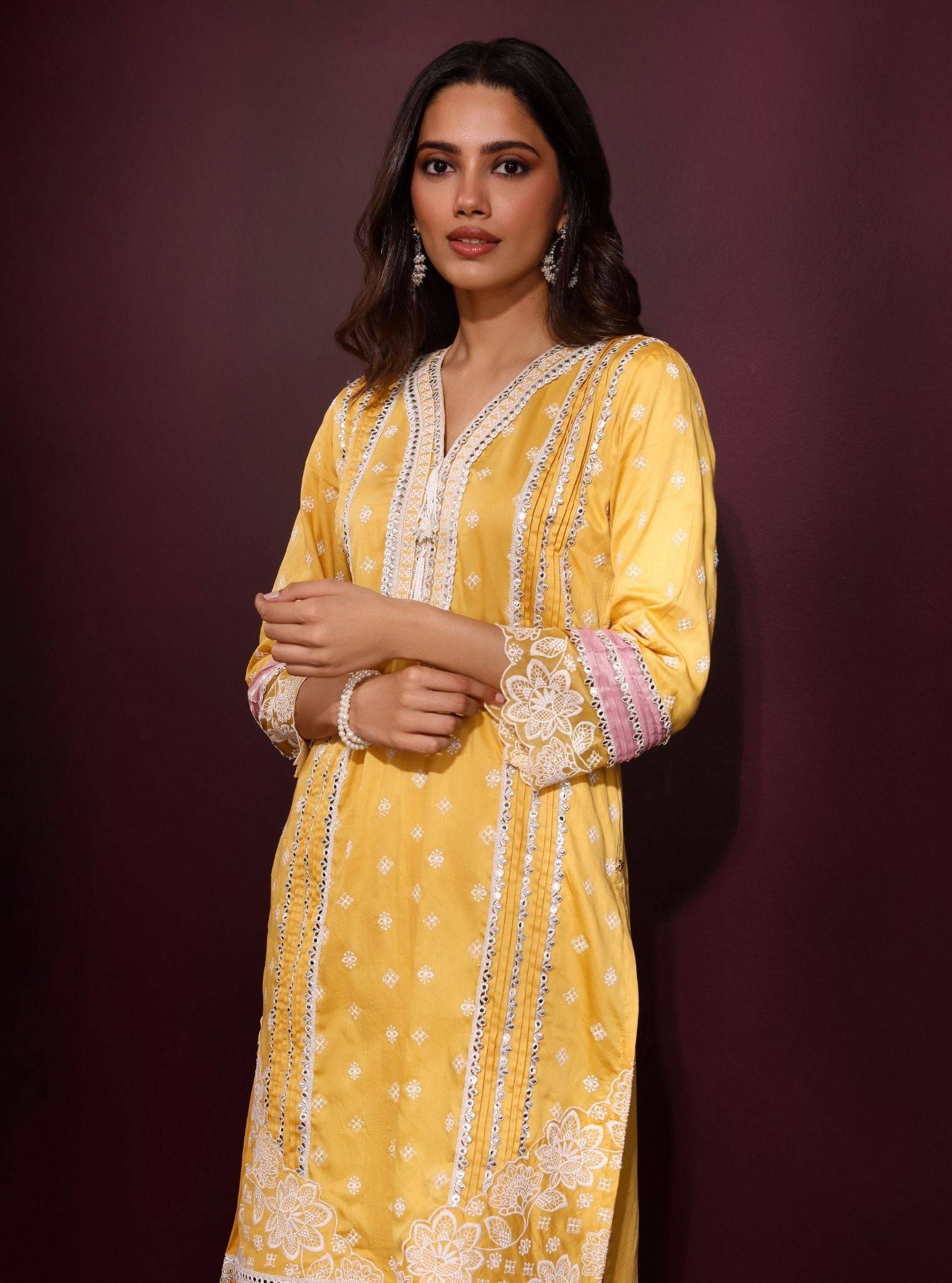Pira Pima Satin Mustard Kurta Set