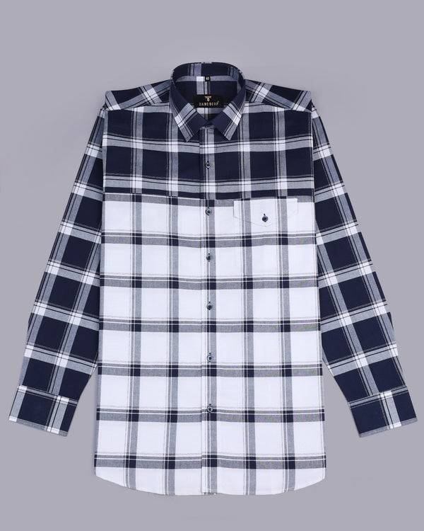 White With NavyBlue Check Oxford Cotton Designer Shirt