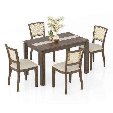 Atlas Crest Storage Solid Wood 4 Seater Dining Table With Reed Dining Chairs