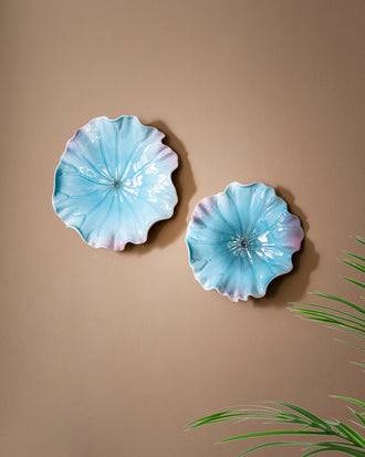 Lotus Leaf Decorative Wall Accent - Blue- Set Of 2