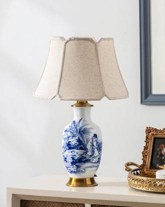 Elderly Wise Man Blue & White Table Lamp